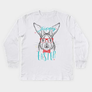 Cute Happy Easter egg geek rabbit Kids Long Sleeve T-Shirt